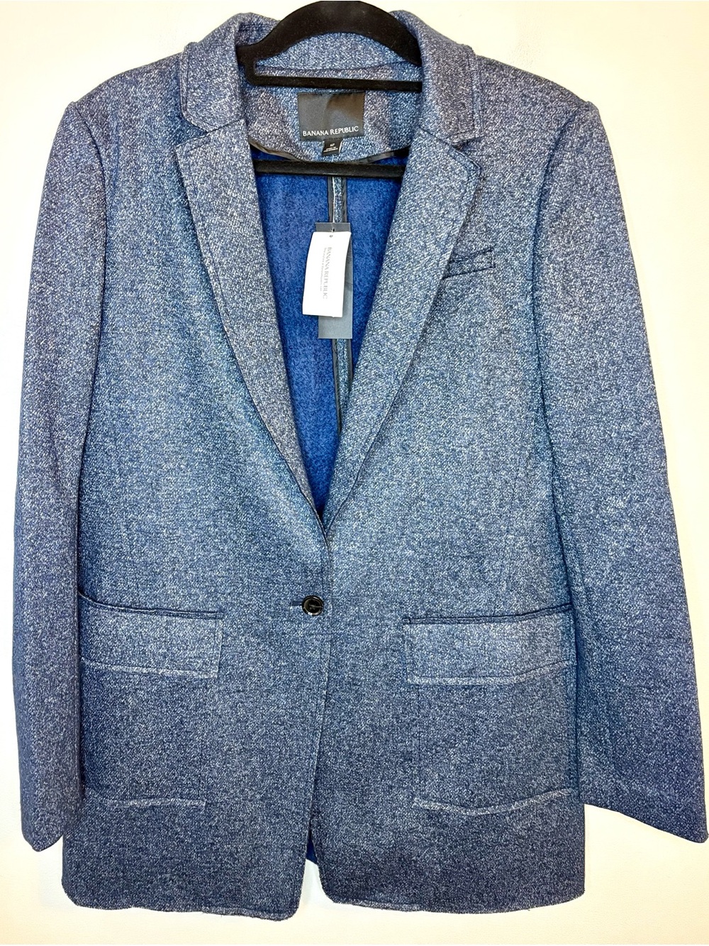NWT Banana Republic 12 Blue Wool Blend Raw Edge Boyfriend Blazer $150
